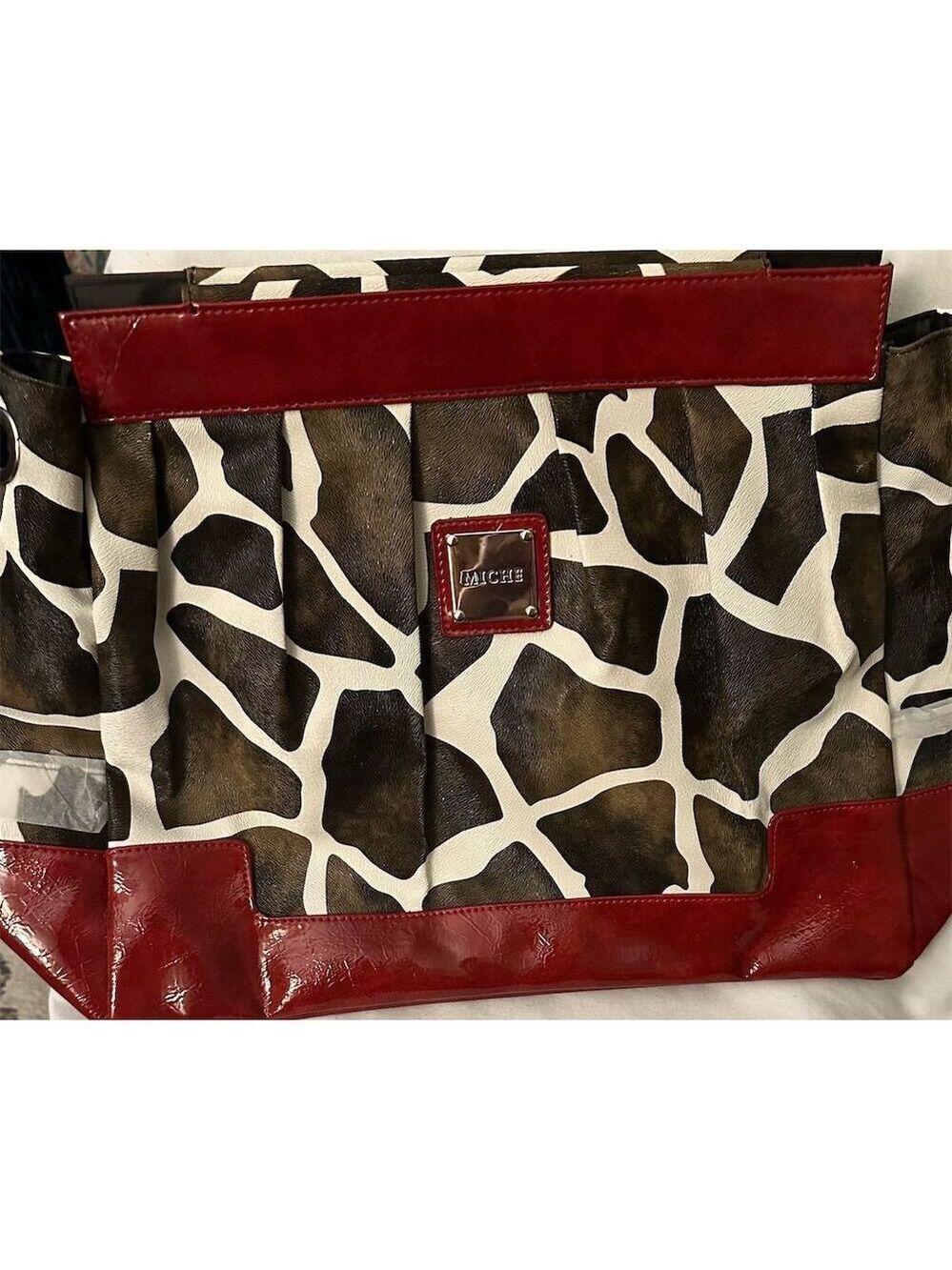 Miche Prima Lexi Giraffe Print Shoulder Bag Shell Red Trim